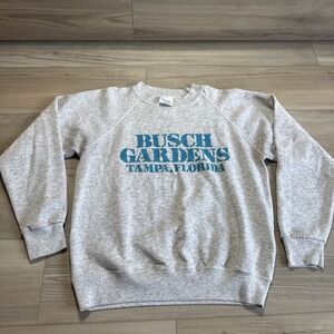 Vintage 1980s Busch‎ Gardens Tampa Florida Gray Teal Santee Sweats Sweatshirt L